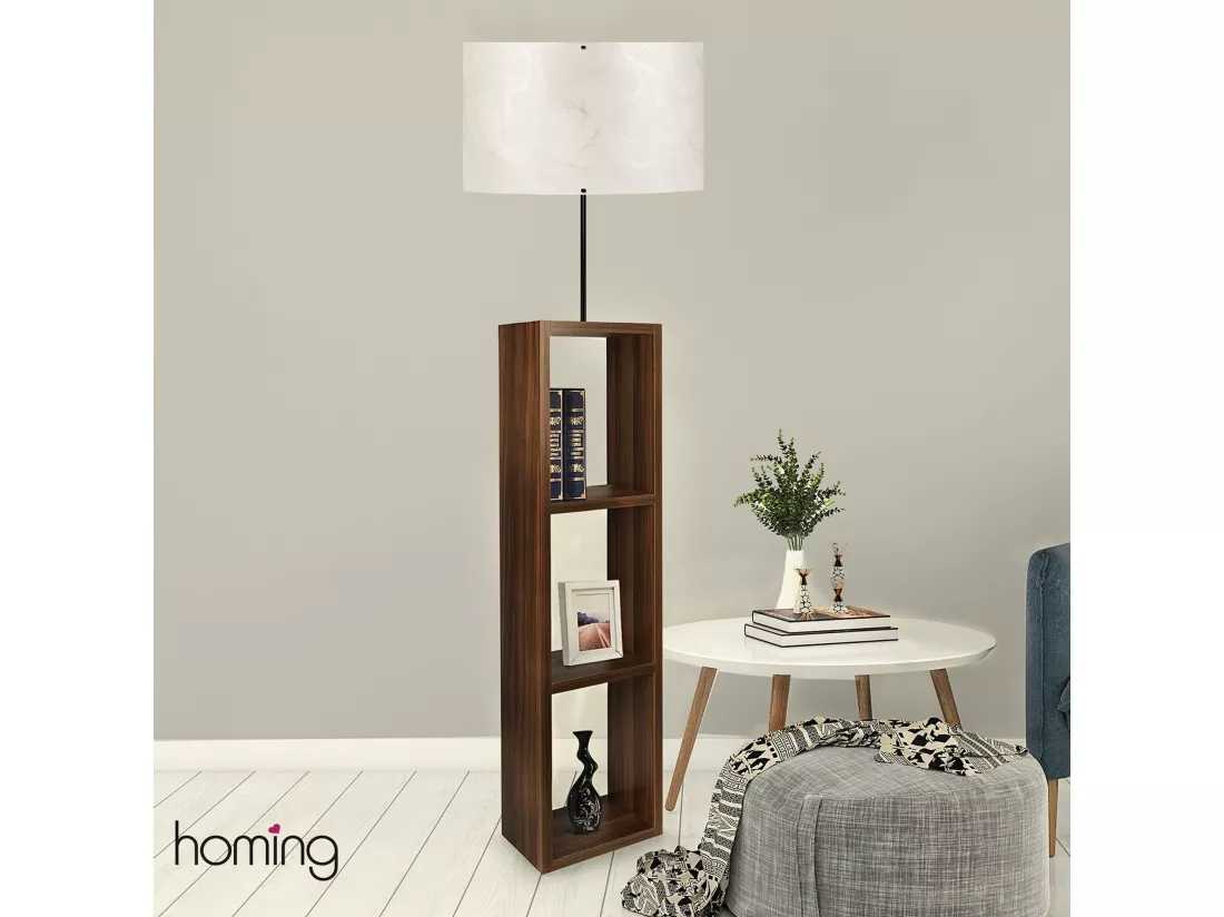 Lampe en noyer, noyer avec écran 100% MDF, glos blanc
