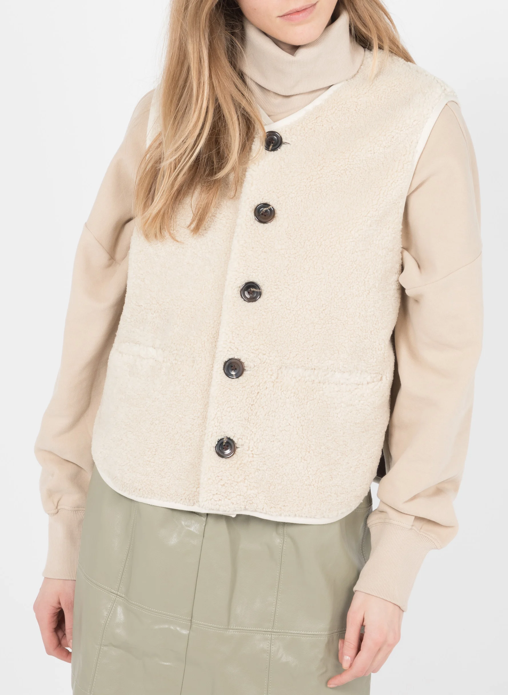 FUSIL - Gilet sans manches aspect mouton | Beige