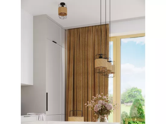 Lampes de bureau Gizur industriel en acier/corde - 1 sources lumineuses - L.15 x H.25 cm - noir/cordon