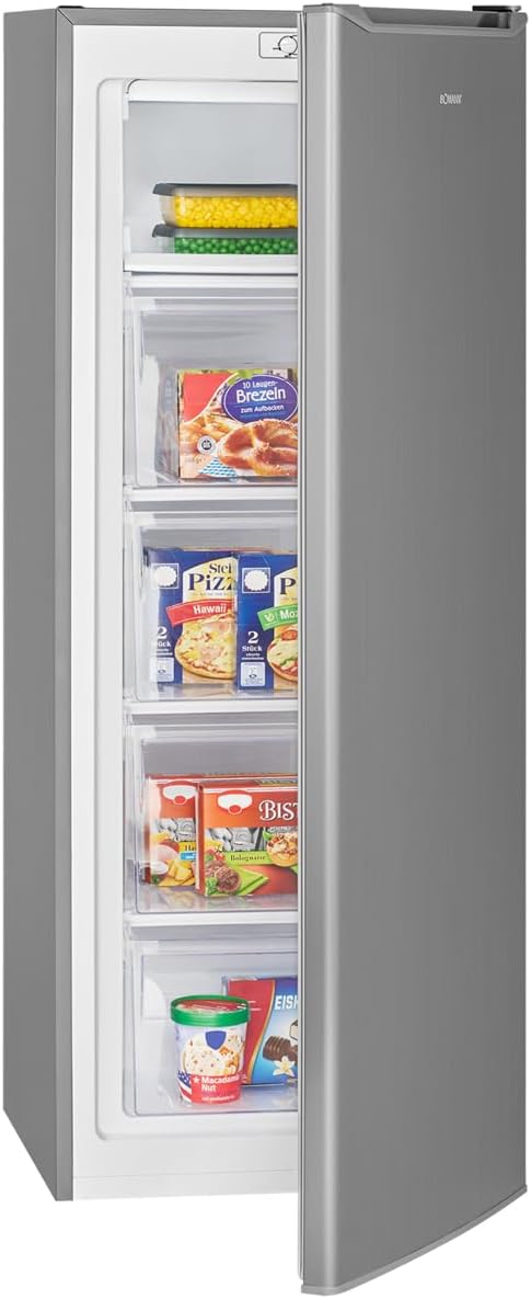 Bomann® Gefrierschrank 143cm | 4 Sterne-Gefrierfach | Temperaturbereich: ≤ -18°C | Tiefkühlschrank leise 40dB | wechselbarer Türanschlag | Gefrierschrank gross | 168L Freezer | GS 7364 inox