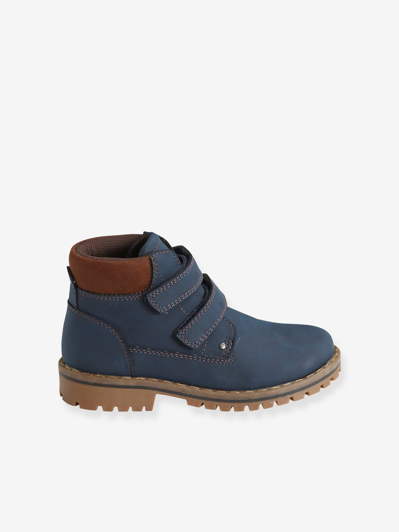 Botas de cano alto com fecho de velcro, para meninos, azul escuro liso