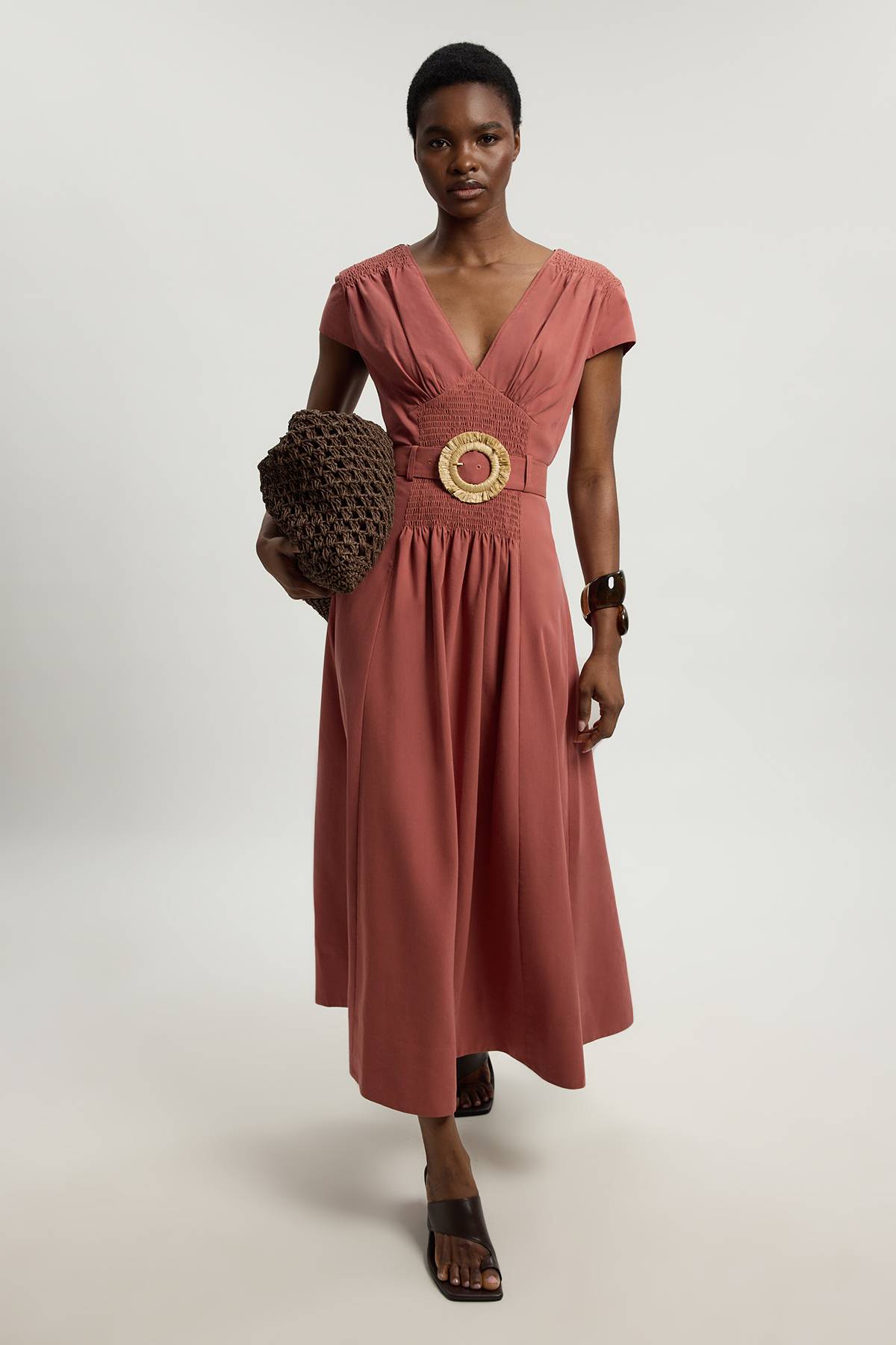 KarenMillen Robe Longue Tissée À Encolure V Froncée Avec Ceinture
