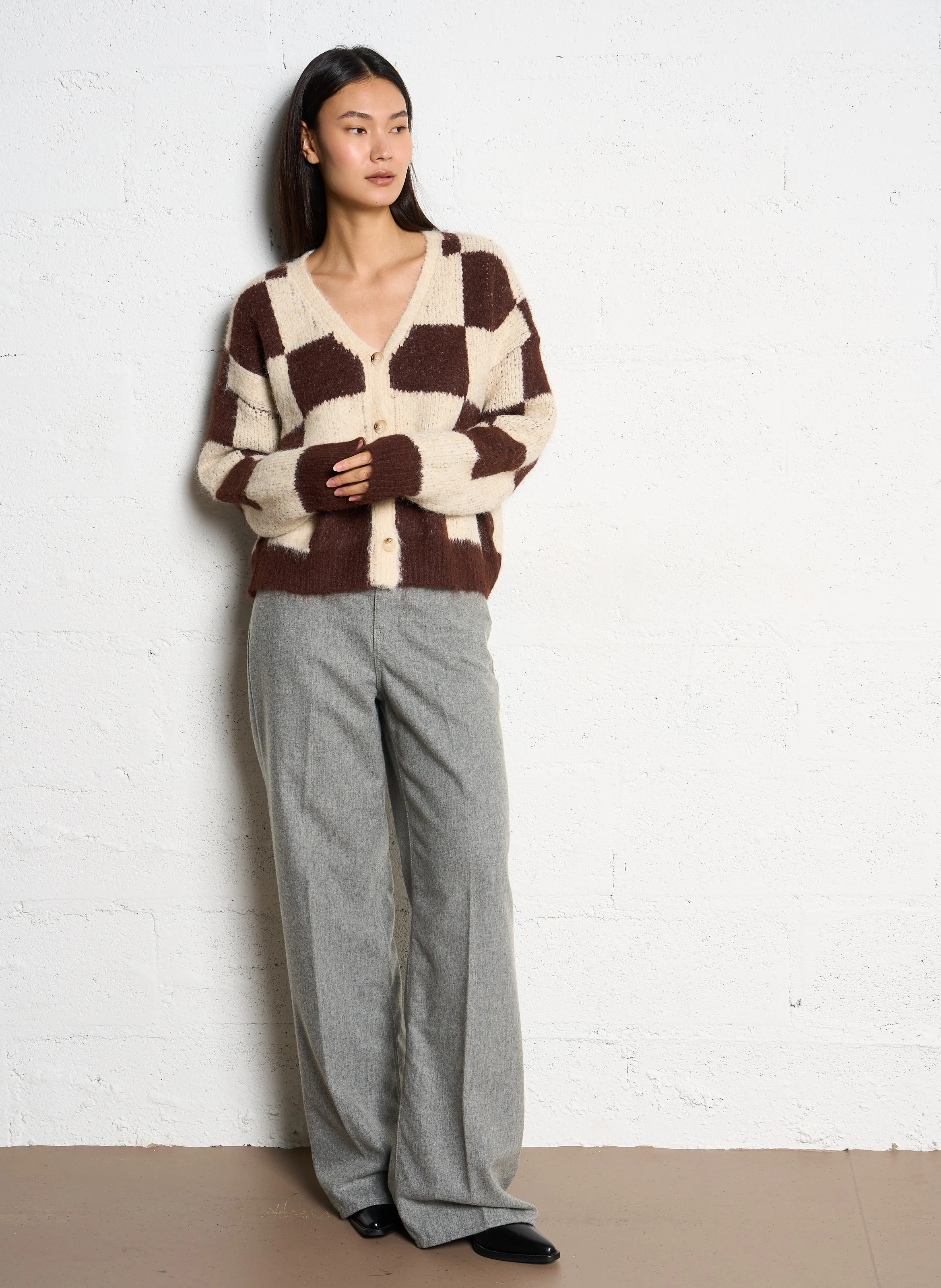 ENCA - Pantalon large en laine mélangée | Gris