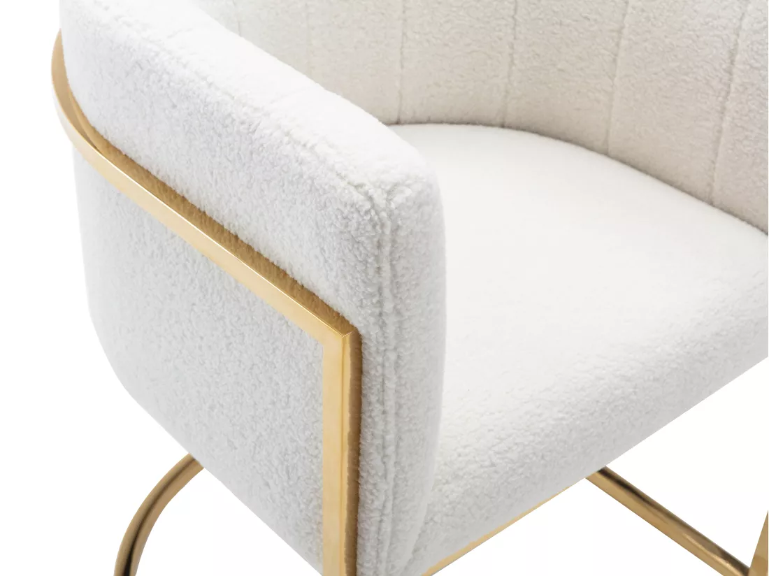 Lot de 6 chaises avec accoudoirs - Tissu bouclette et acier inoxydable - Blanc et doré - PERIA de Pascal MORABITO