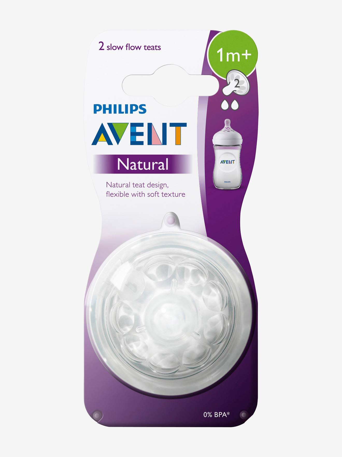 Pacote com 2 bicos Philips AVENT Natural, 5 fluxos, incolores