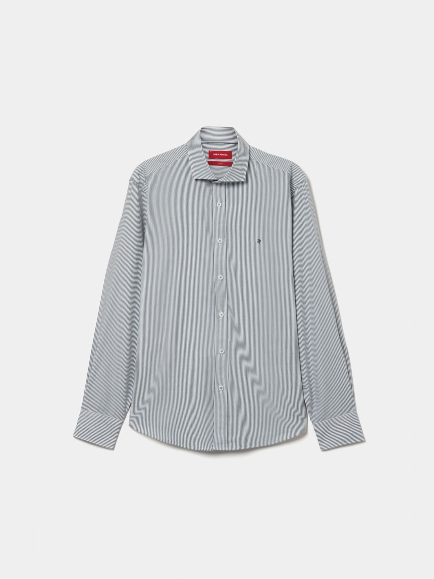 Camisa slim fit de algodão às riscas
