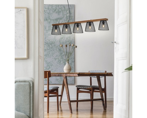 Hanglamp, 5-lichts, HxLxB 136x110x12 cm, zwart