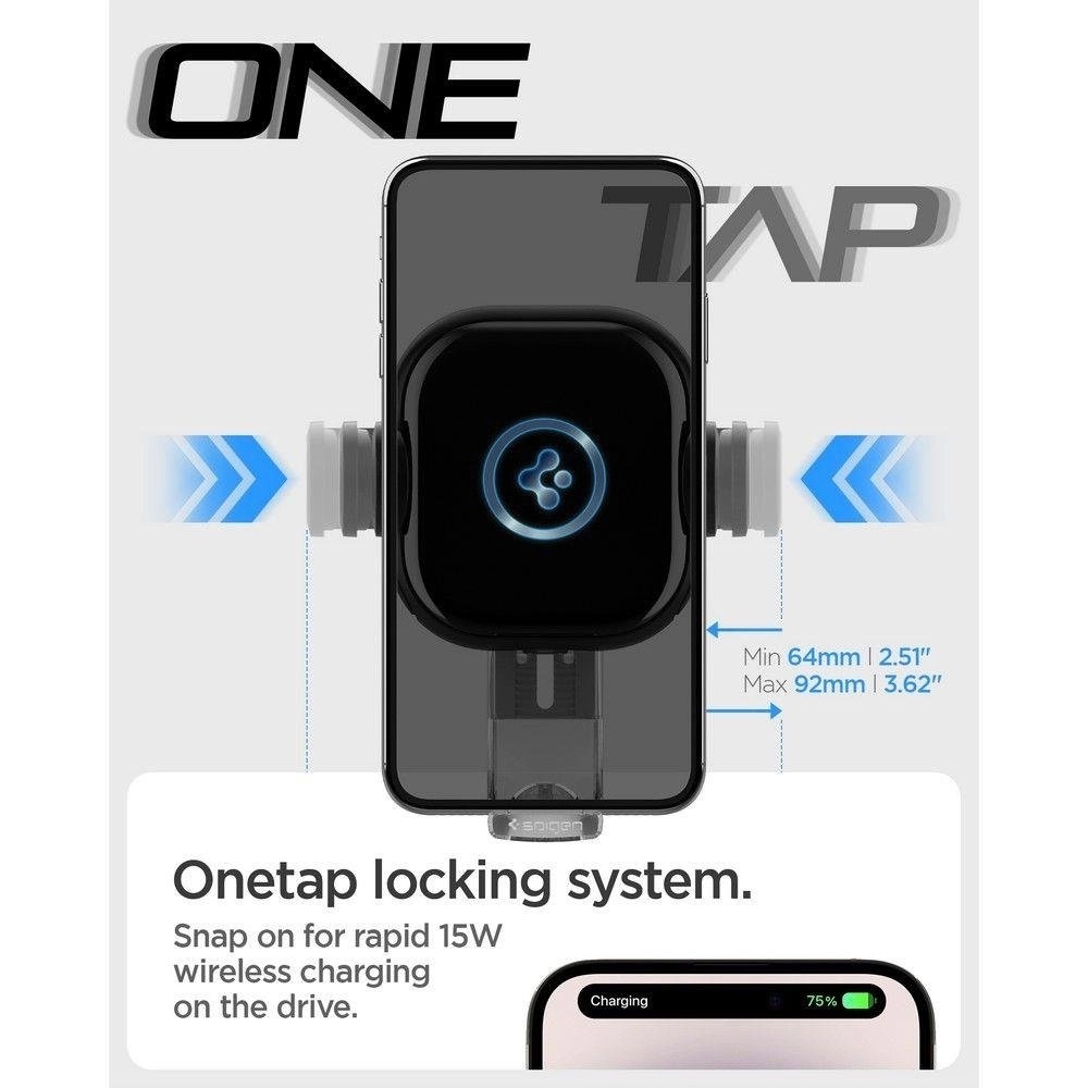 (15W) OneTap Qi Wireless Auto KFZ Smartphone Halterung Ladegerät für Lüftungsgitter mit Automatik Verriegelung (ACP01279) - Schwarz