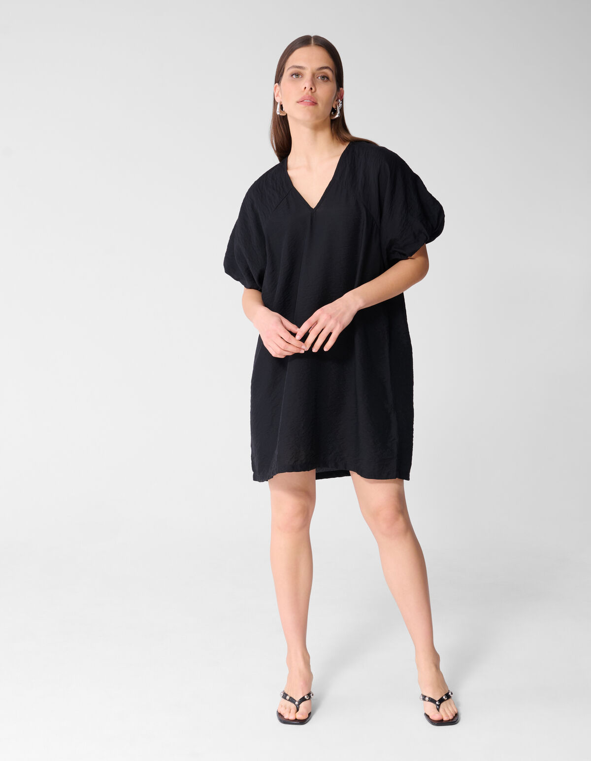 V-hals Mini Jurk Zwart