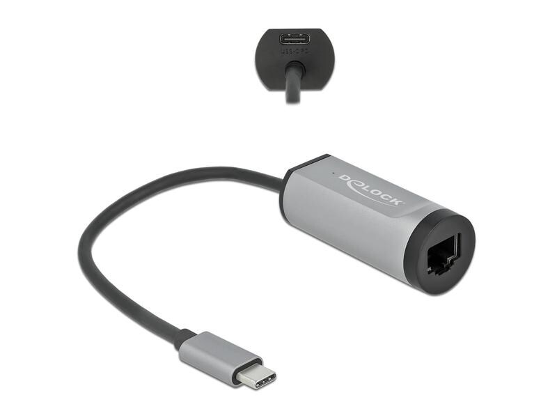 Delock Netzwerk-Adapter Gigabit LAN mit Power Delivery USB Delock USB Type-C Adapter zu Gigabit LAN mit Power Delivery Anschluss grau