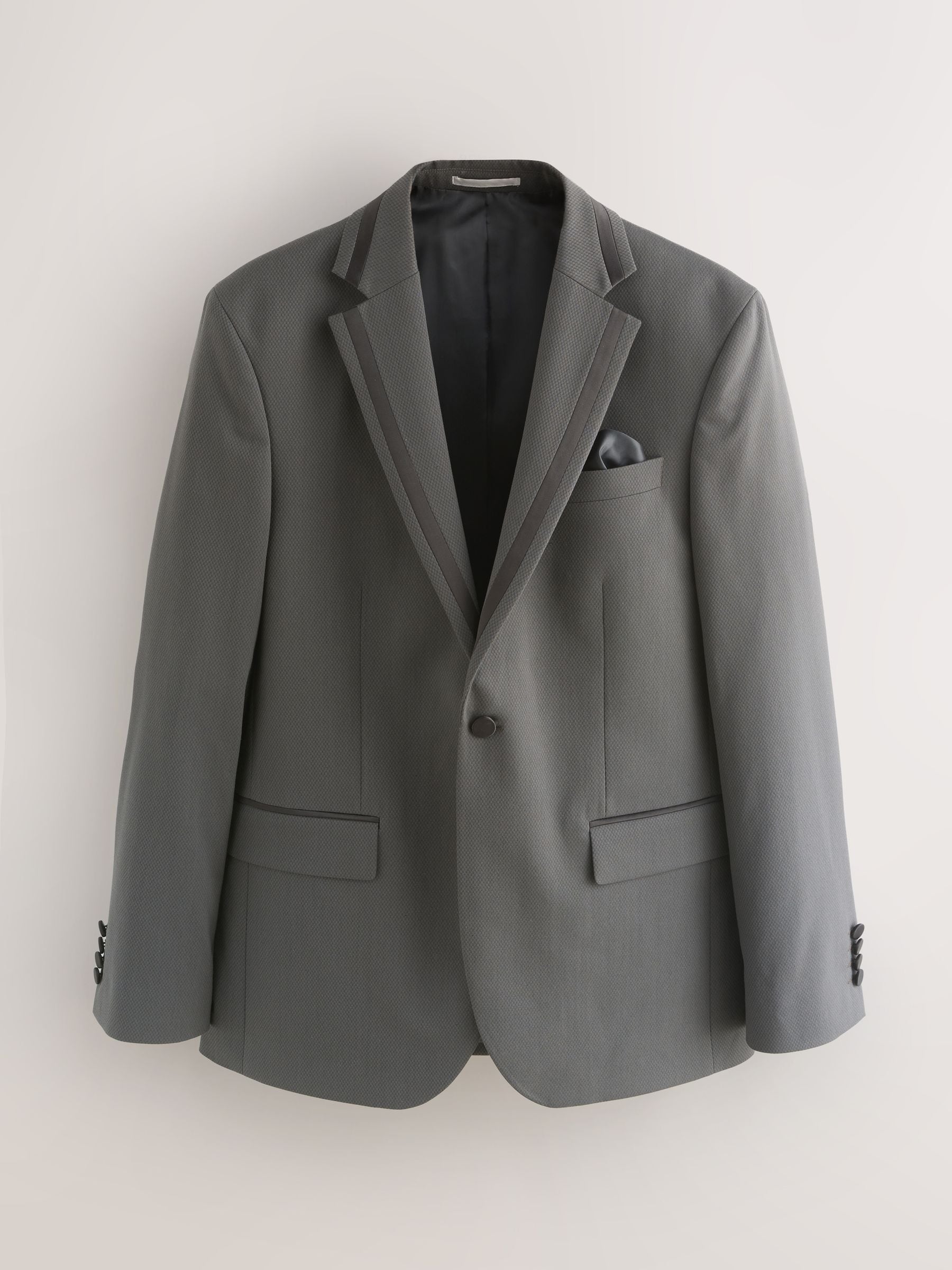 Antraciet - Strakke Pasvorm - Inset Lapel Detail Tuxedo Suit Jacket