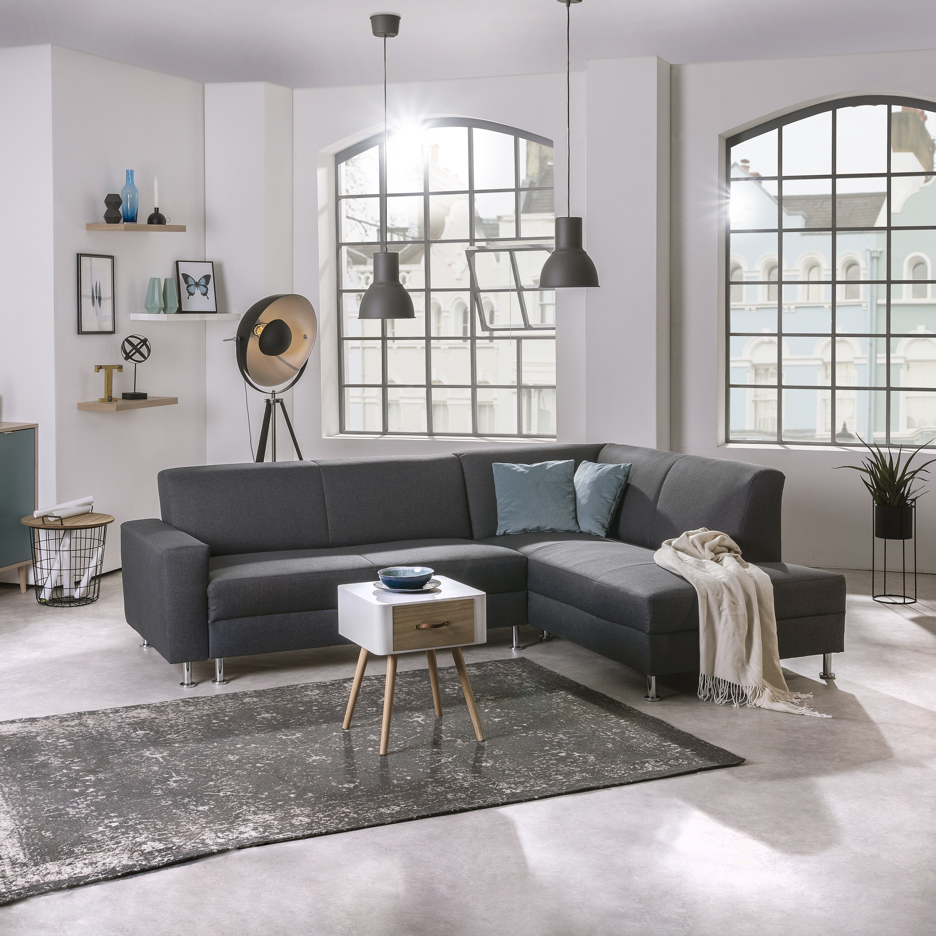 Max Winzer Cicero Ecksofa rechts mit Schlaffunktion Flachgewebe graphit Schlafsofa