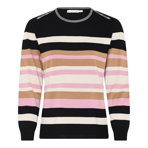 Micha Basic Autumn Stripe Striktrøje, Black/Rose, XL