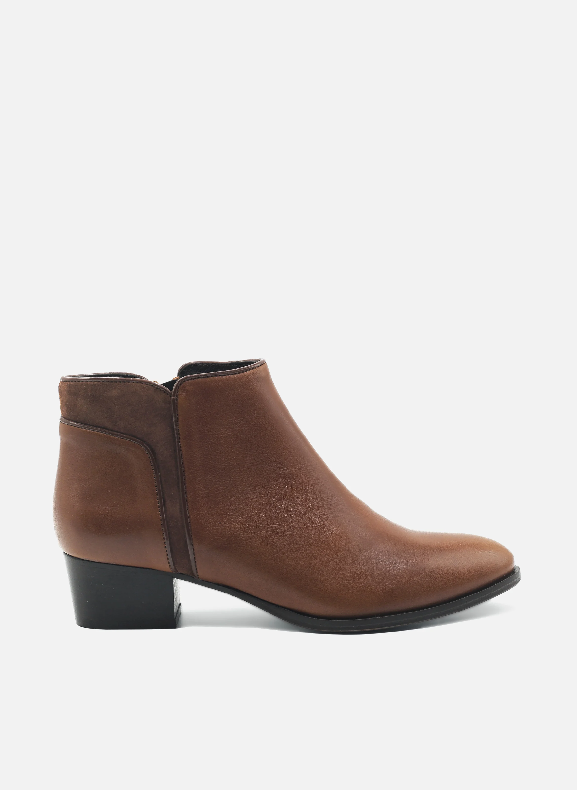 Bottine moyen talon cuir lisse | Marron