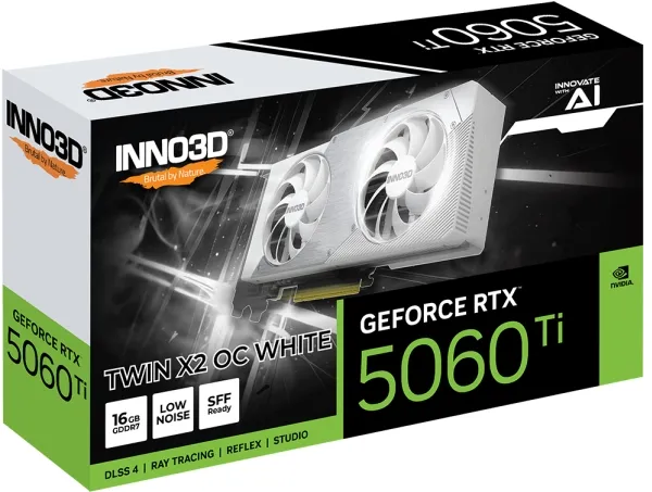 Inno3D GeForce RTX 5060 Ti 16GB TWIN X2 OC - Grafikkort - GeForce RTX 5060 Ti - 16 GB GDDR7 - PCI Express 5.0 - HDMI, 3 x DisplayPort - hvid