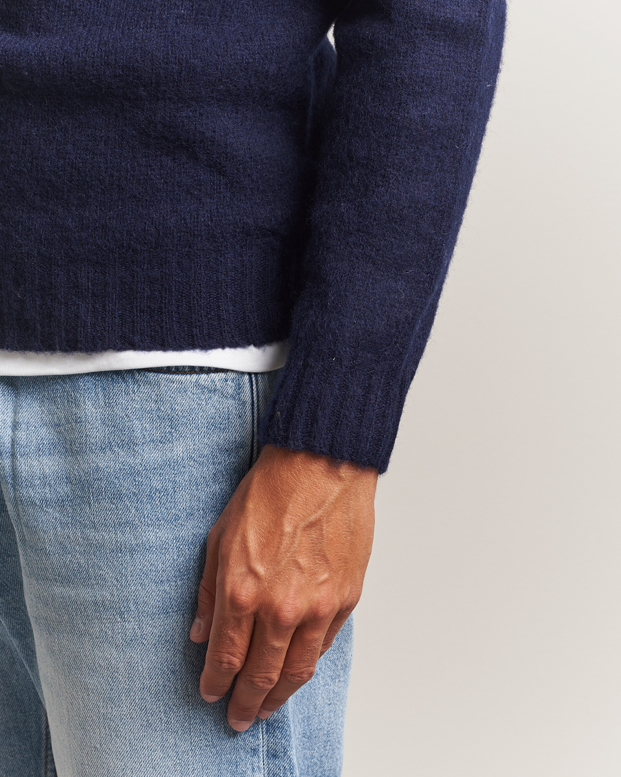 Harley Of Scotland Brushed Supersoft Lambswool Crewneck Navy