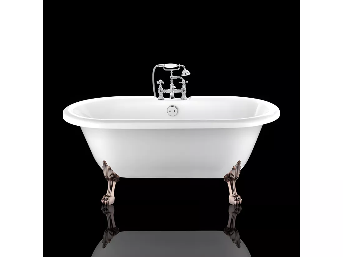 Baignoire ancienne rétro sur pieds CHELSEA Blanche 154 cm Pieds de Lion Cuivre rouge vieilli