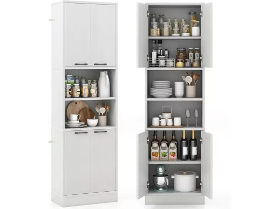 Buffet Cuisine Haut 190 cm, Meuble Cuisine Rangement, 2 Placard Rangement, 2 Doubles Portes, 6 Etagères, Kits Anti-Basculement, Vaisselier, Armoire Rangement pour Salle de Bain (Blanc chêne)