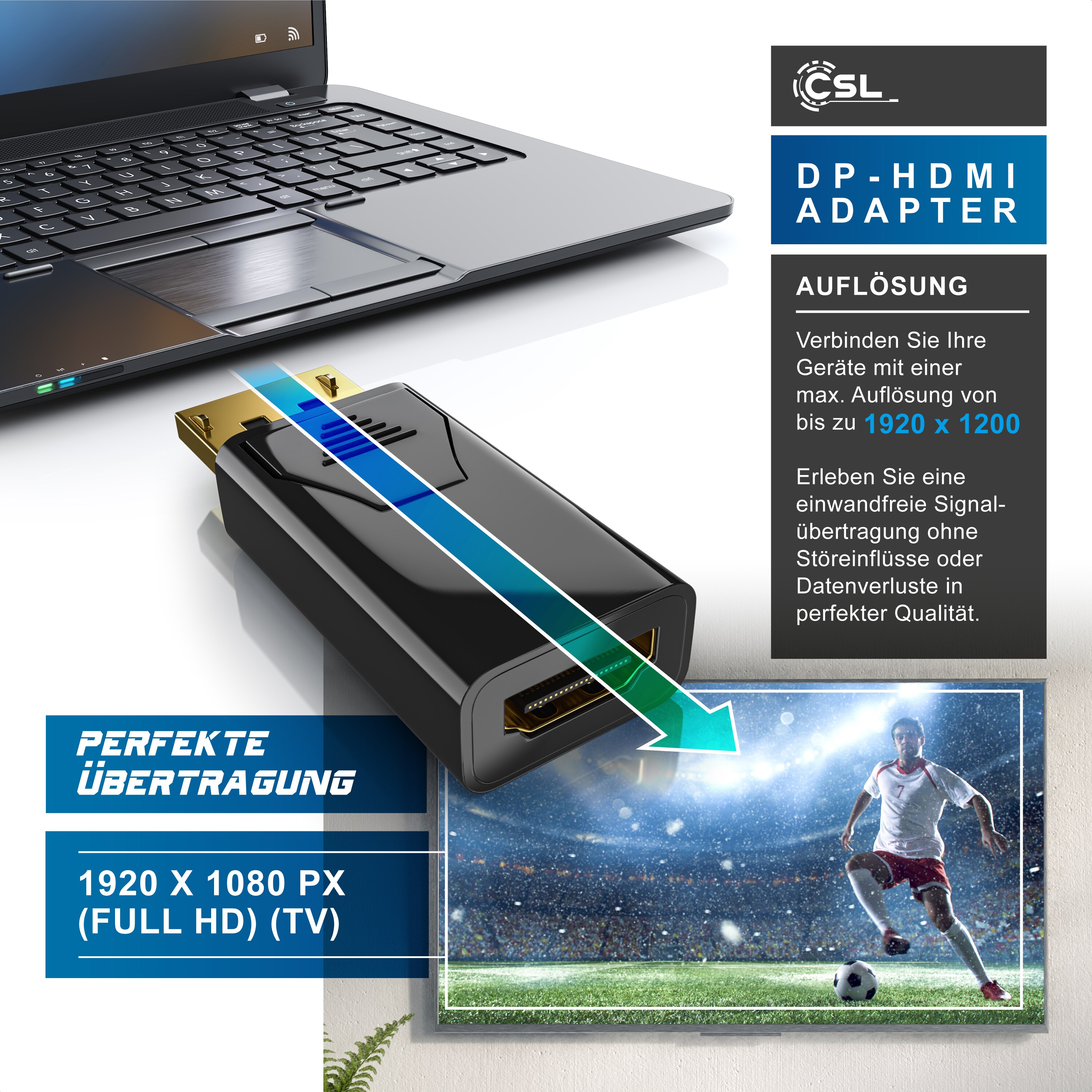 CSL DP auf HDMI Adapter mit Audioübertragung -Full HD 1080p - Ideal für Apple Produkte PC Grafikkarten
