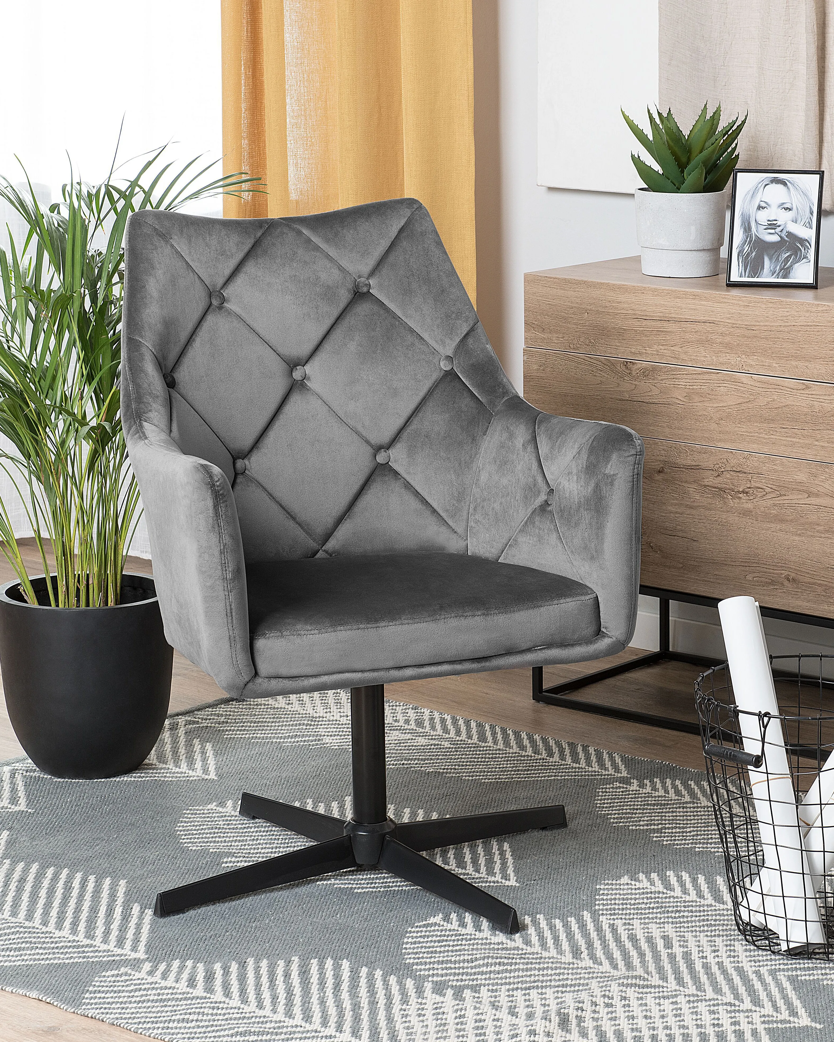 Draaifauteuil VAKSALA Fluweel Donkergrijs