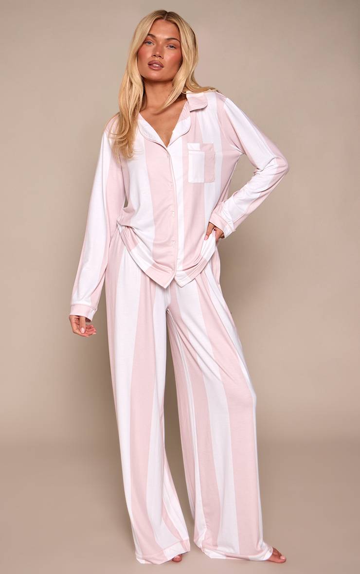 Pink Stripes Ensemble Pyjama Haut Manches Longues Et Pantalon En Jersey Doux Avec Passepoil