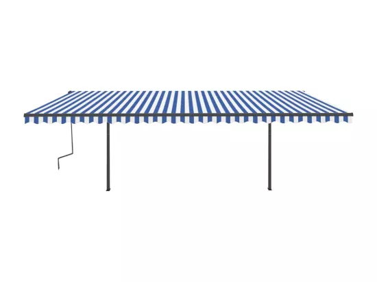 Auvent manuel rétractable avec poteaux 6x3,5 m Bleu et blanc
