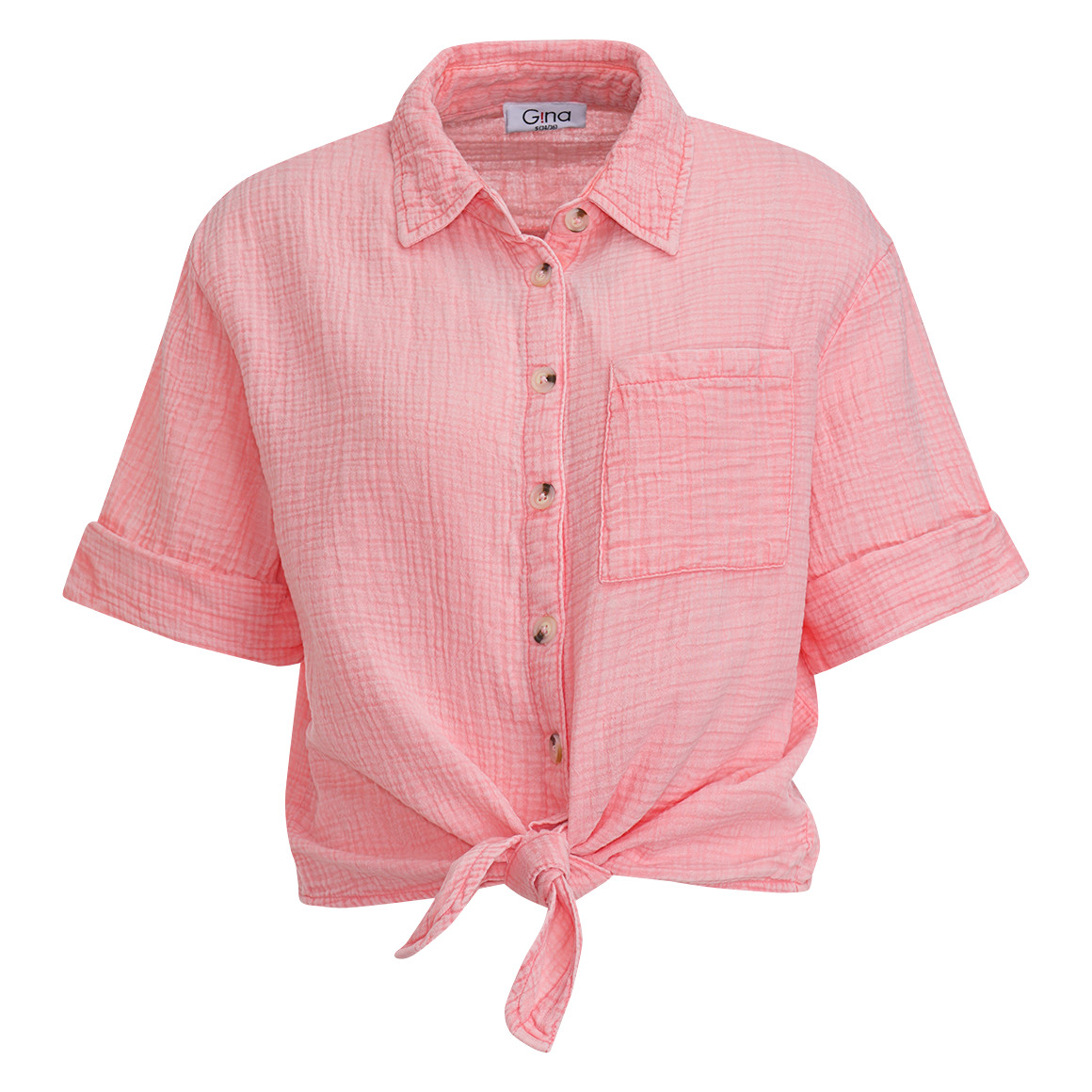 Gina Damen Musselin-Bluse mit Brusttasche rosa