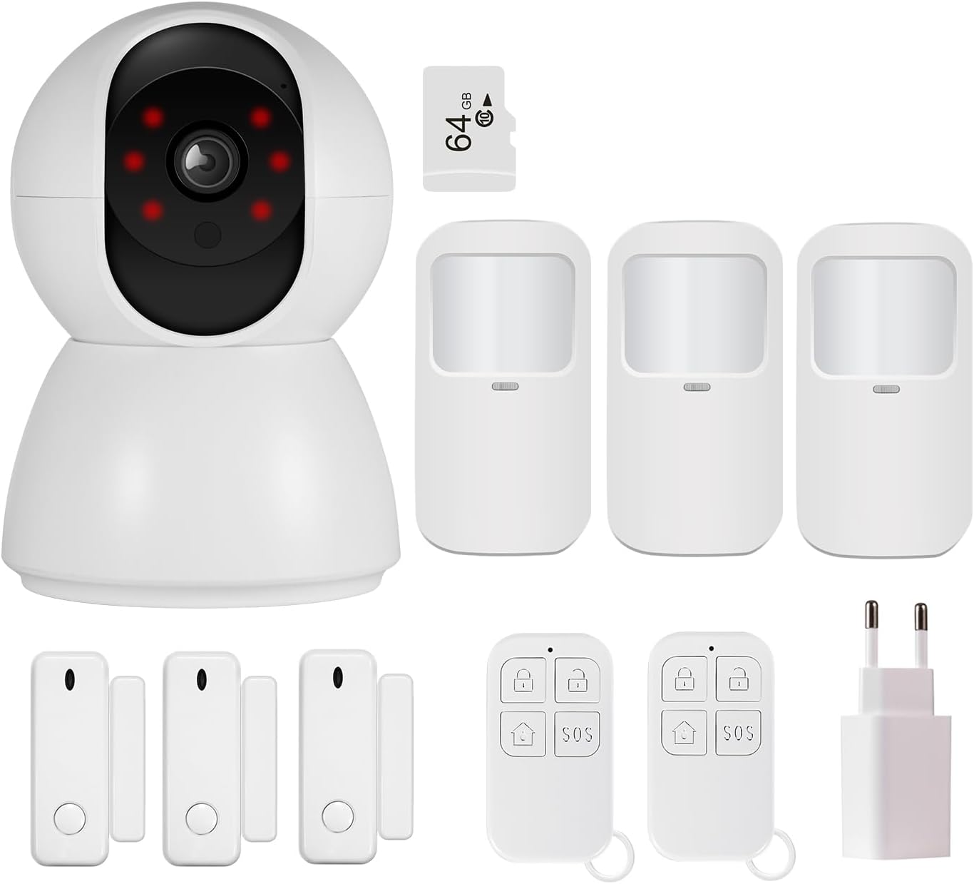 TOWODE 2-in-1 Haus-Sicherheitsystem: Smart IOT Pan-Tilt Überwachungskamera (355°/90°), mit Echtzeit-APP-Alarm & Tür-Fenster-Sensoren, sowie Alexa- und Tuya-Kompatibilität
