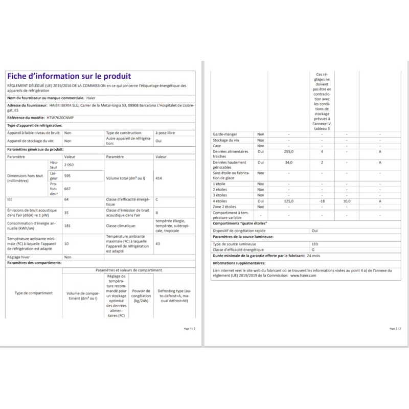 Réfrigérateur congélateur en bas Haier HTW7620CNMP