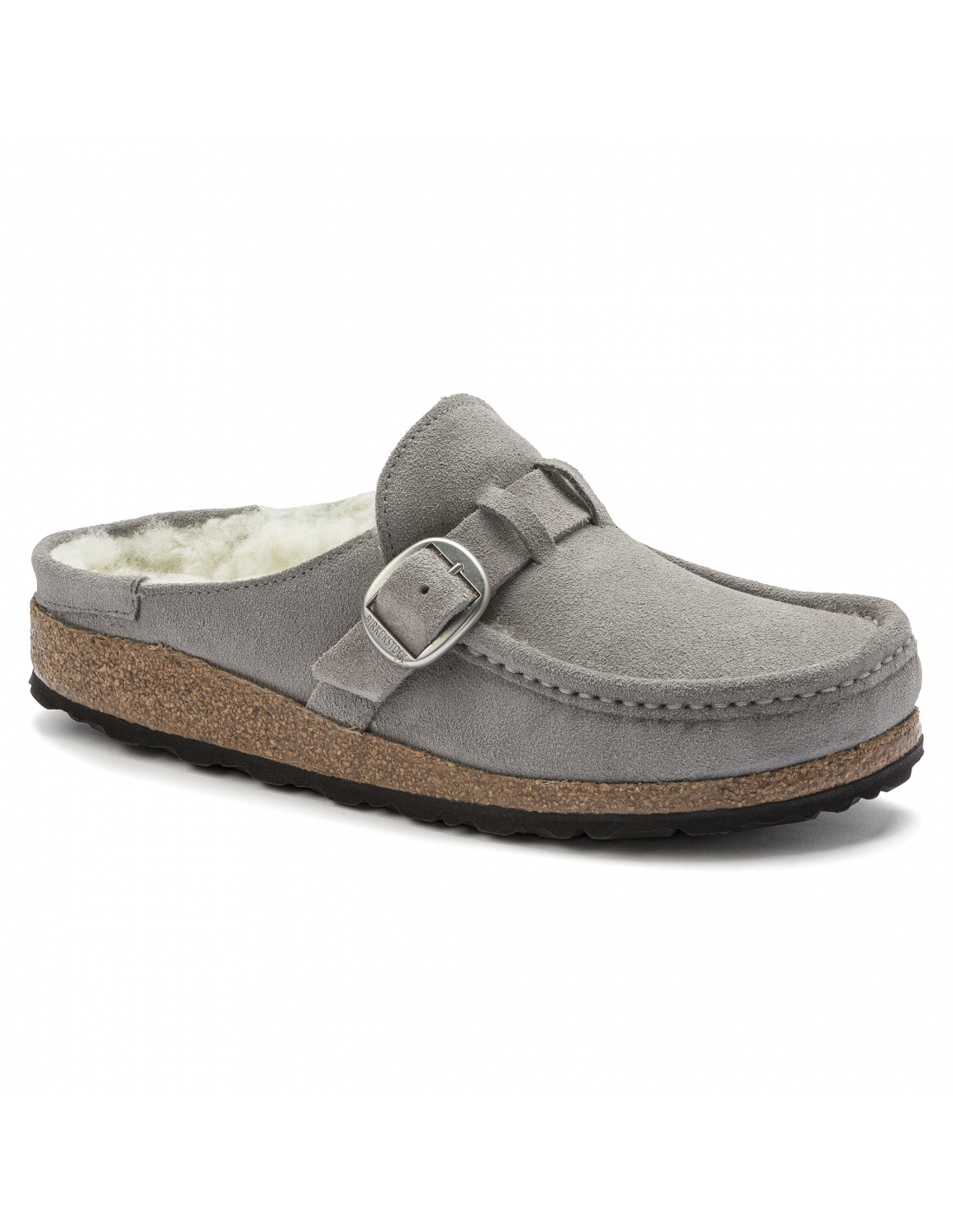 birkenstock sabots fourrés femme buckley suede shearling daim gris
