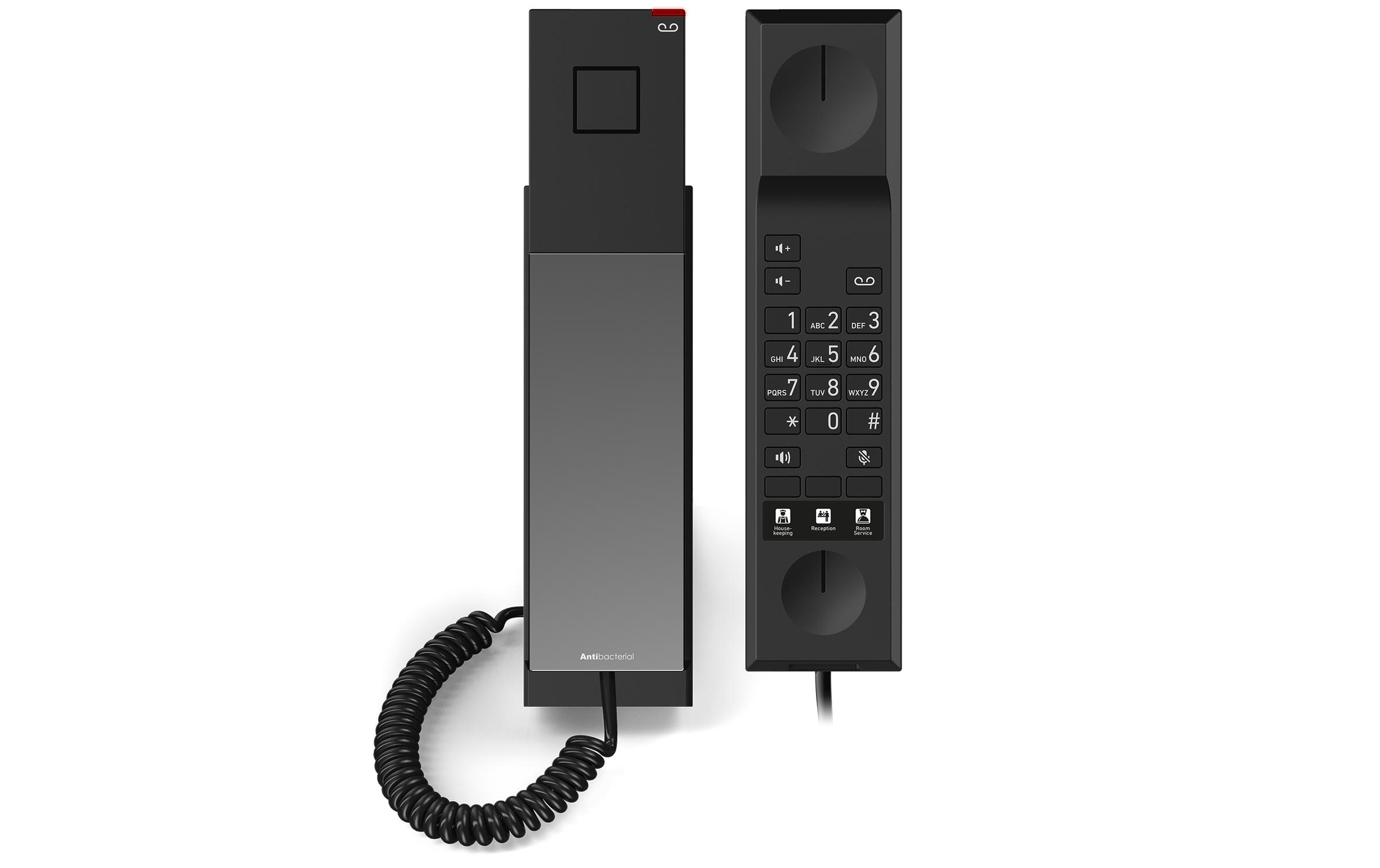 Tischtelefon HD300A, Analoges Hoteltelefon SchwarzDas HD300A verfügt über ein modernes, schlankes Design, dass sich in Umgebung einfügt