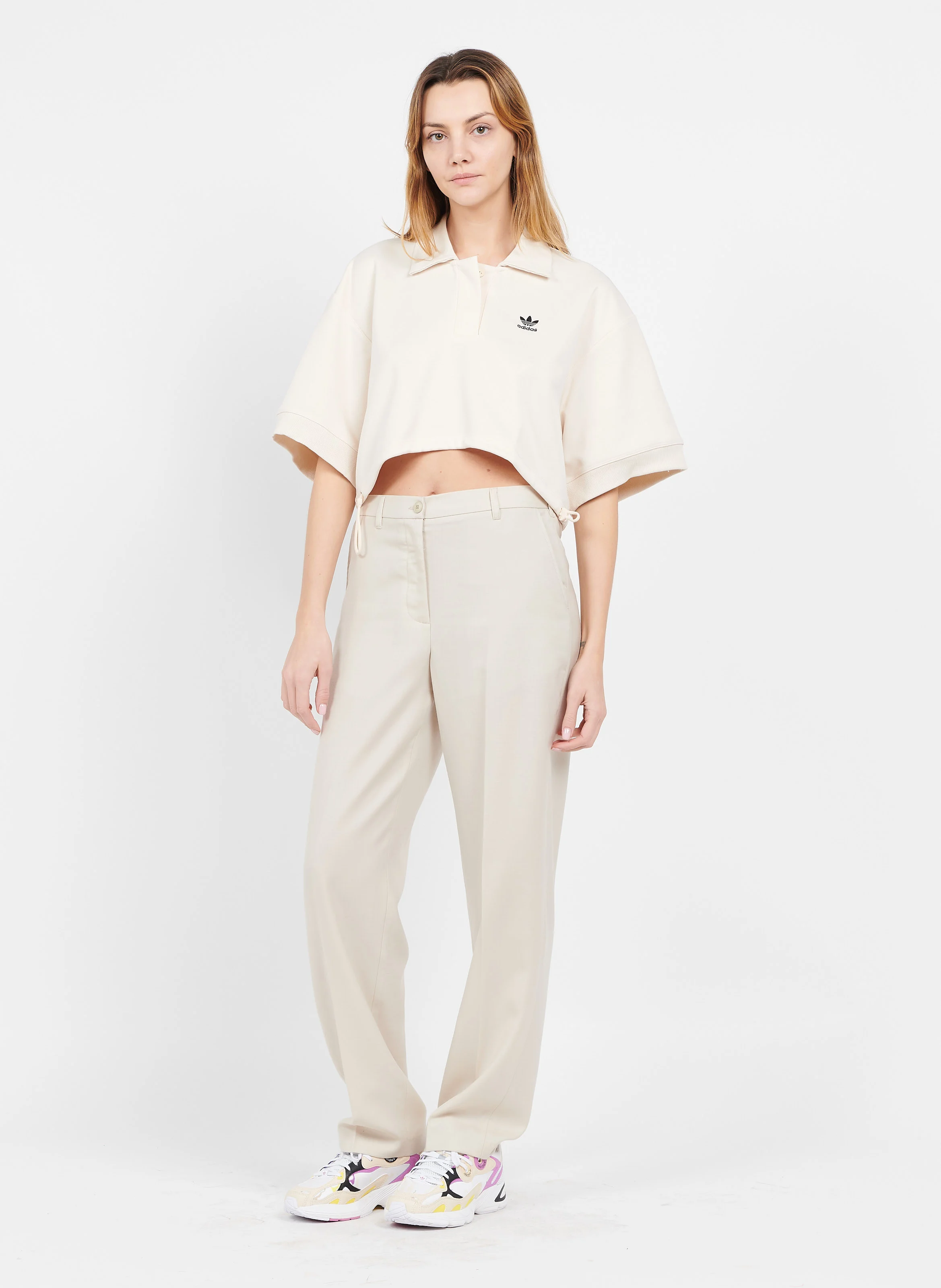 Polo court taille ajustable en coton | Beige