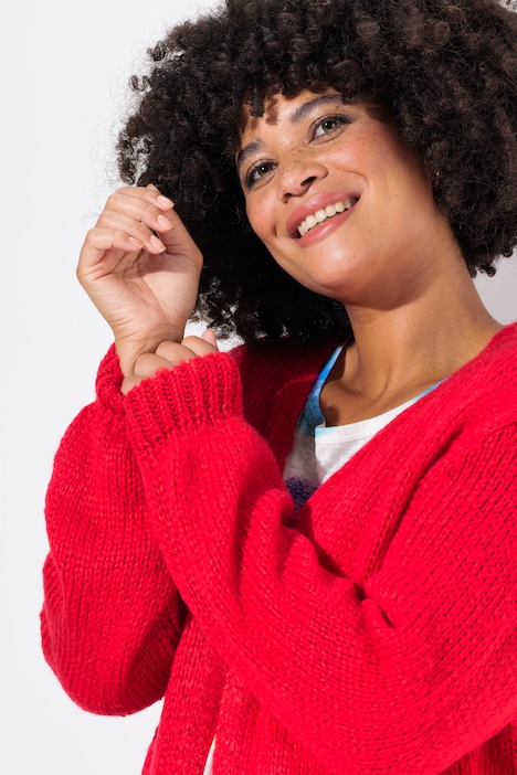 Strickjacke, Straight Fit, Ballonärmel