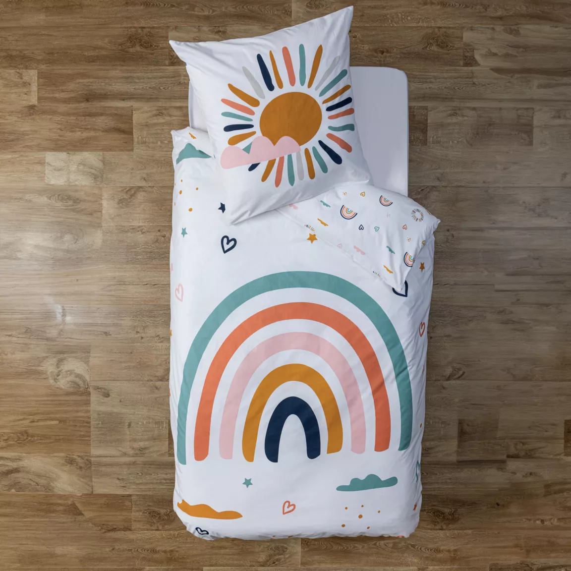 Housse de couette et une taie enfant coton (140 x 200 cm) Arc-en-ciel Multicolore
