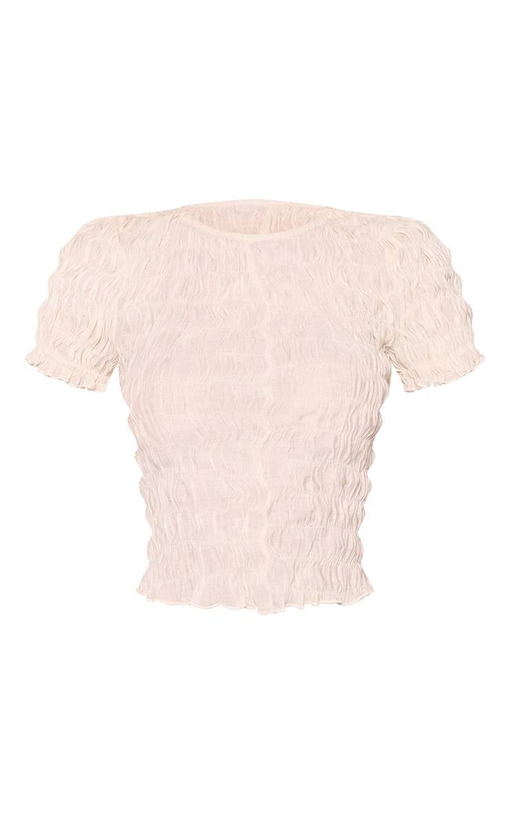 Crème Haut Court Ajusté Texturé Froncé Petite Co-ord