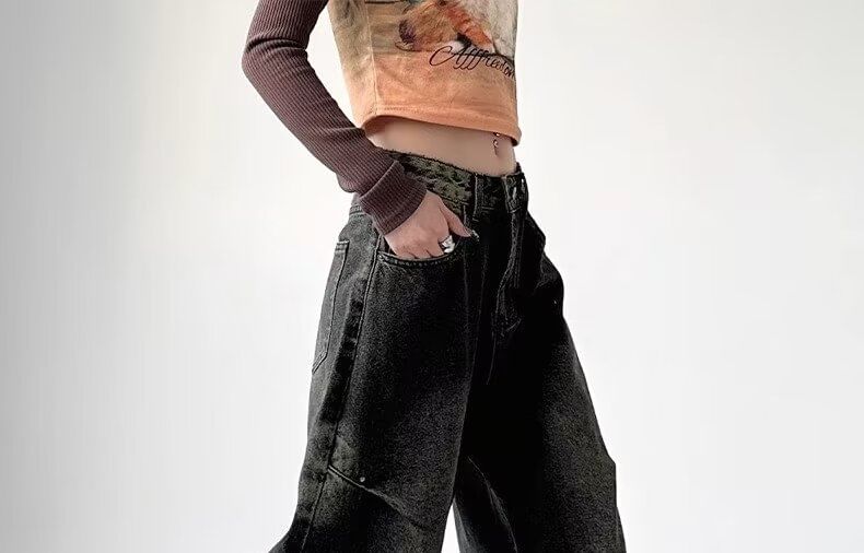 CosmoCorner - Lage taille gewassen wijde jeans