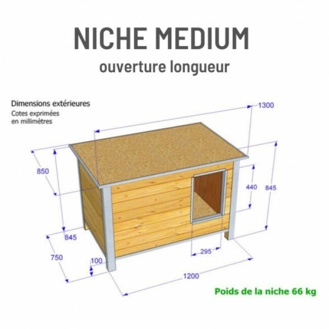 Niche isolée en bois avec toit plat pour chien