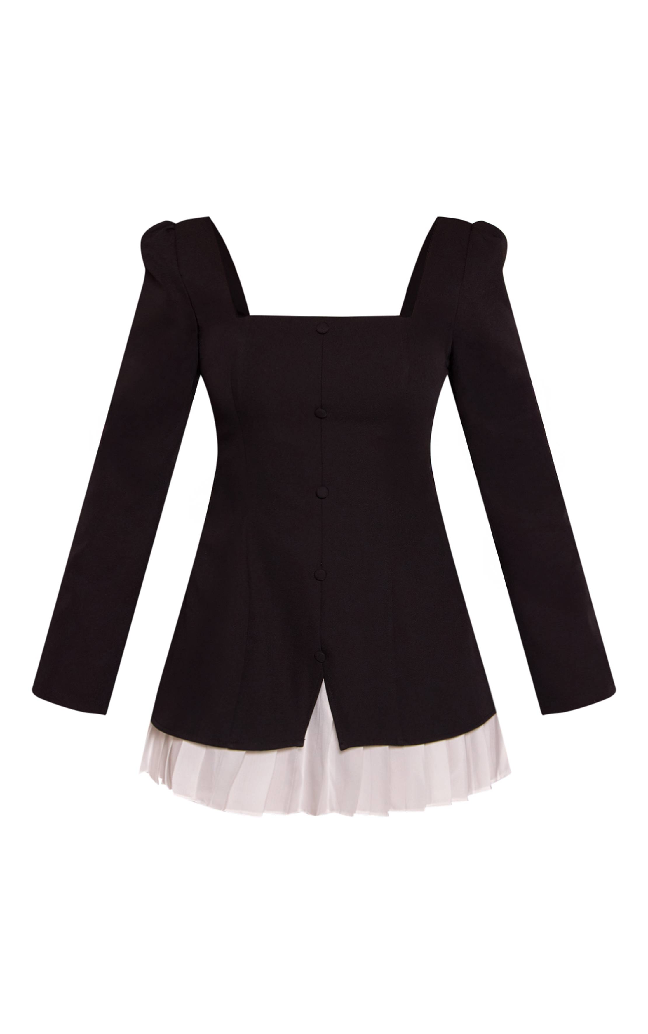 Noir Robe Mini Ajustée À Épaulettes Et Plis