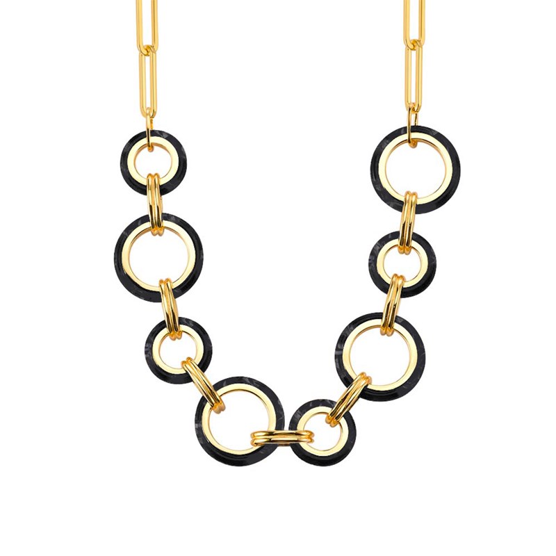 Collier En Argent Doré Plusieurs Ronds Et Acétate Noire Muriel