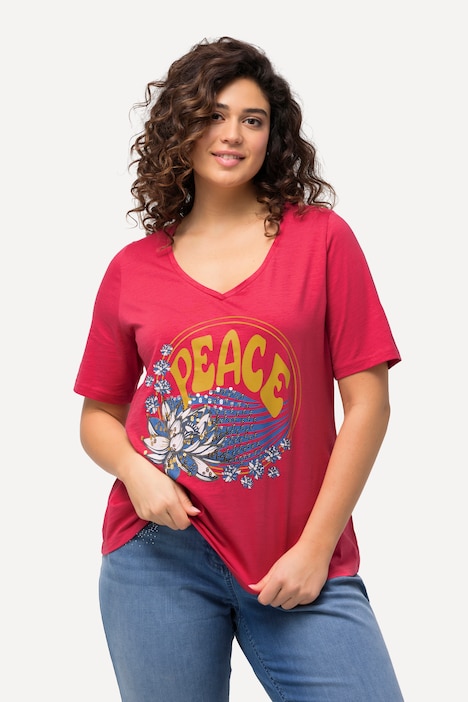 T-Shirt, Pailletten, Classic, V-Ausschnitt, Halbarm