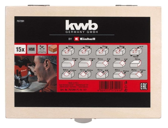 KWB - Coffret embouts de fraisage Set de coupe 15 pièces pour défonceuses