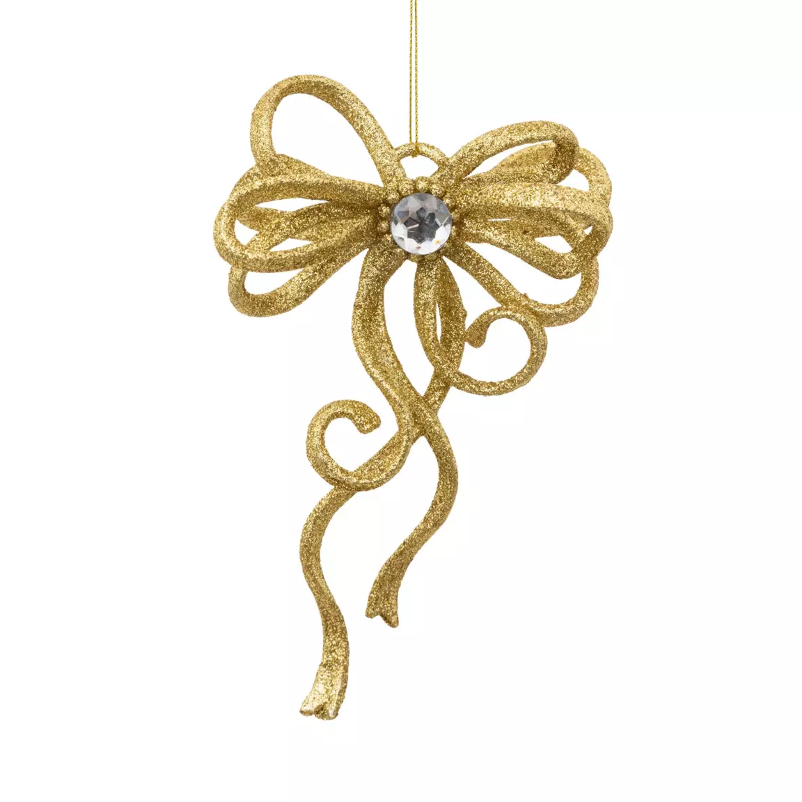Nœud de Noël à suspendre (H17 cm) Pailleté Or
