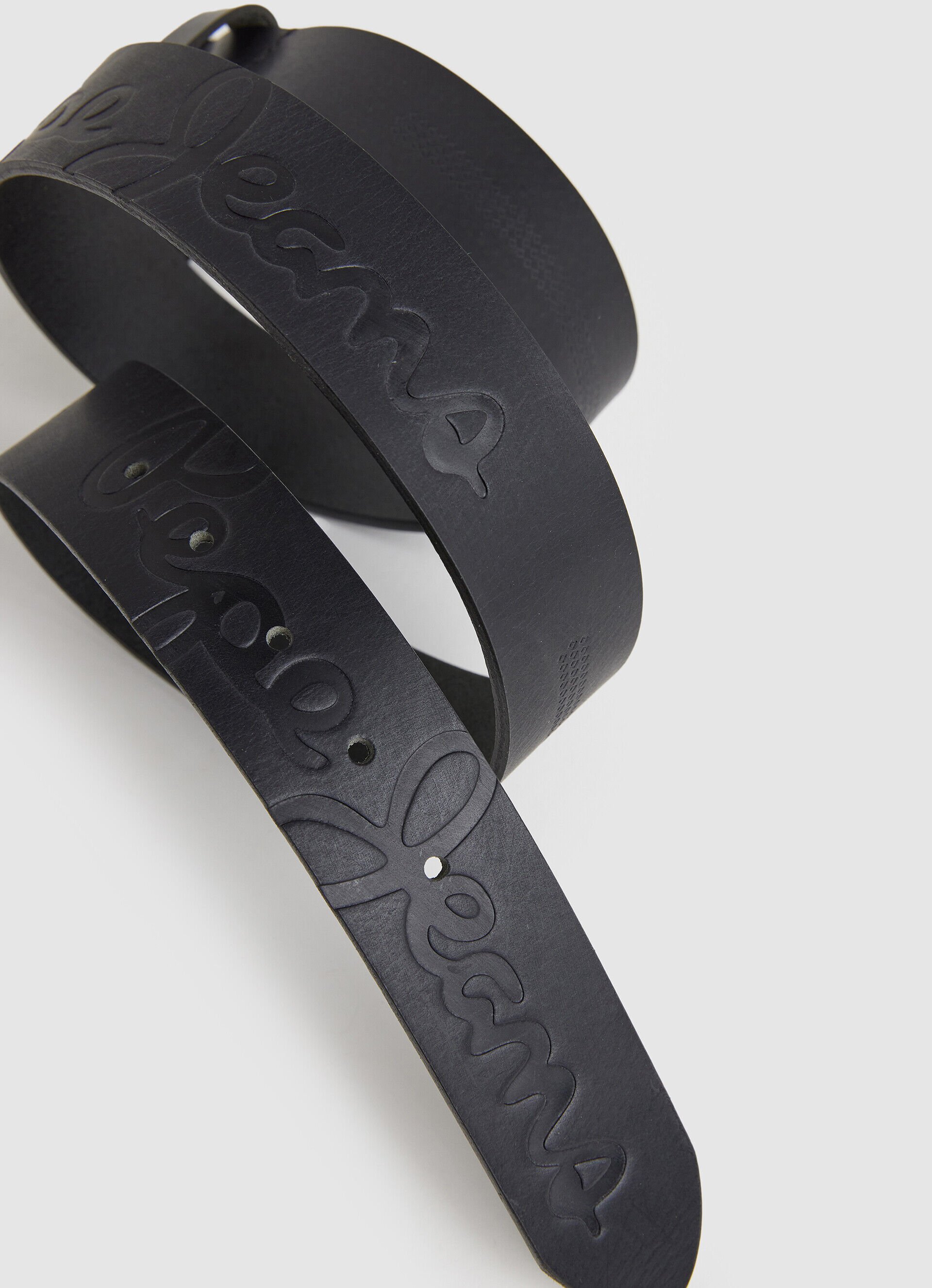 Cinto de couro Lamar com logotipo - preto