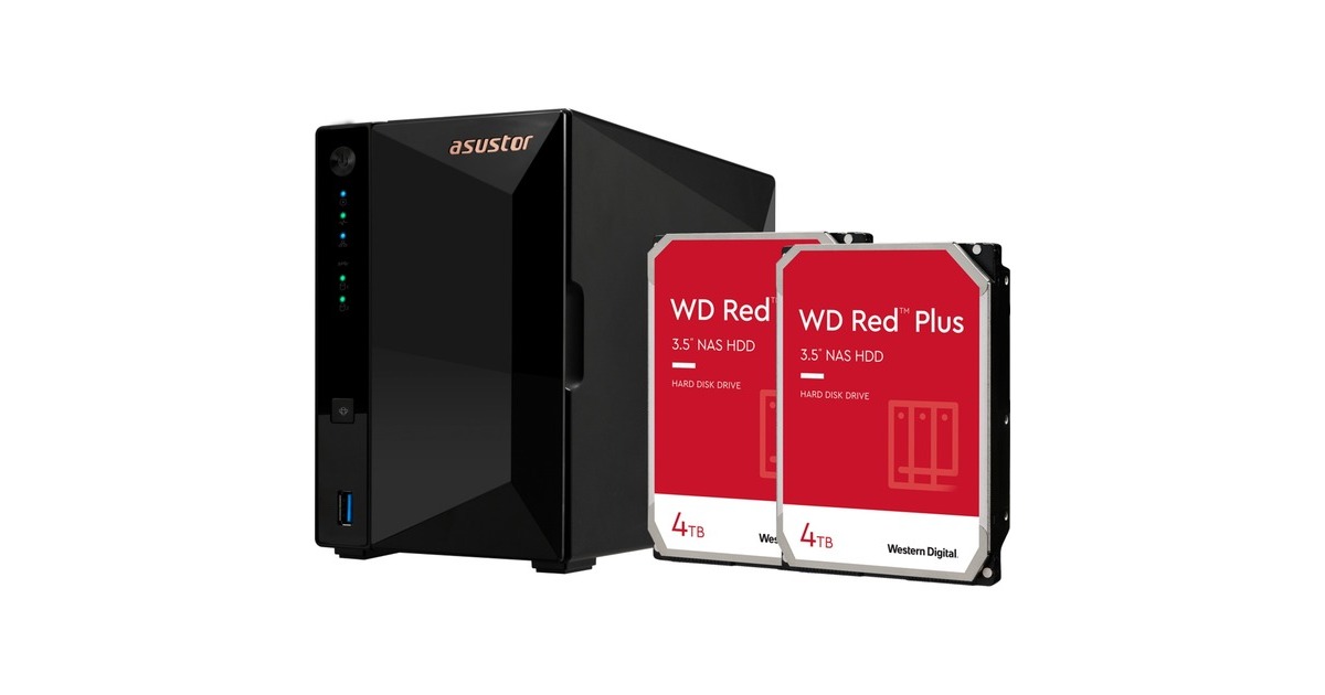 AsustorDrivestor 2 Pro Gen2 incl. 2x WD Red Plus 4 TB harde schijf nas  (Zwart, USB)