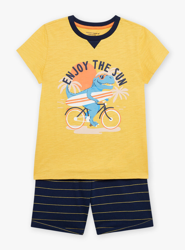 Pyjama jaune et bleu foncé à motif dinosaure