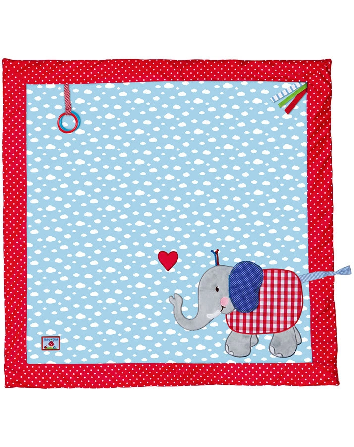 Krabbeldecke BABY GLÜCK – ELEFANT (100x100) in hellblau/rot
