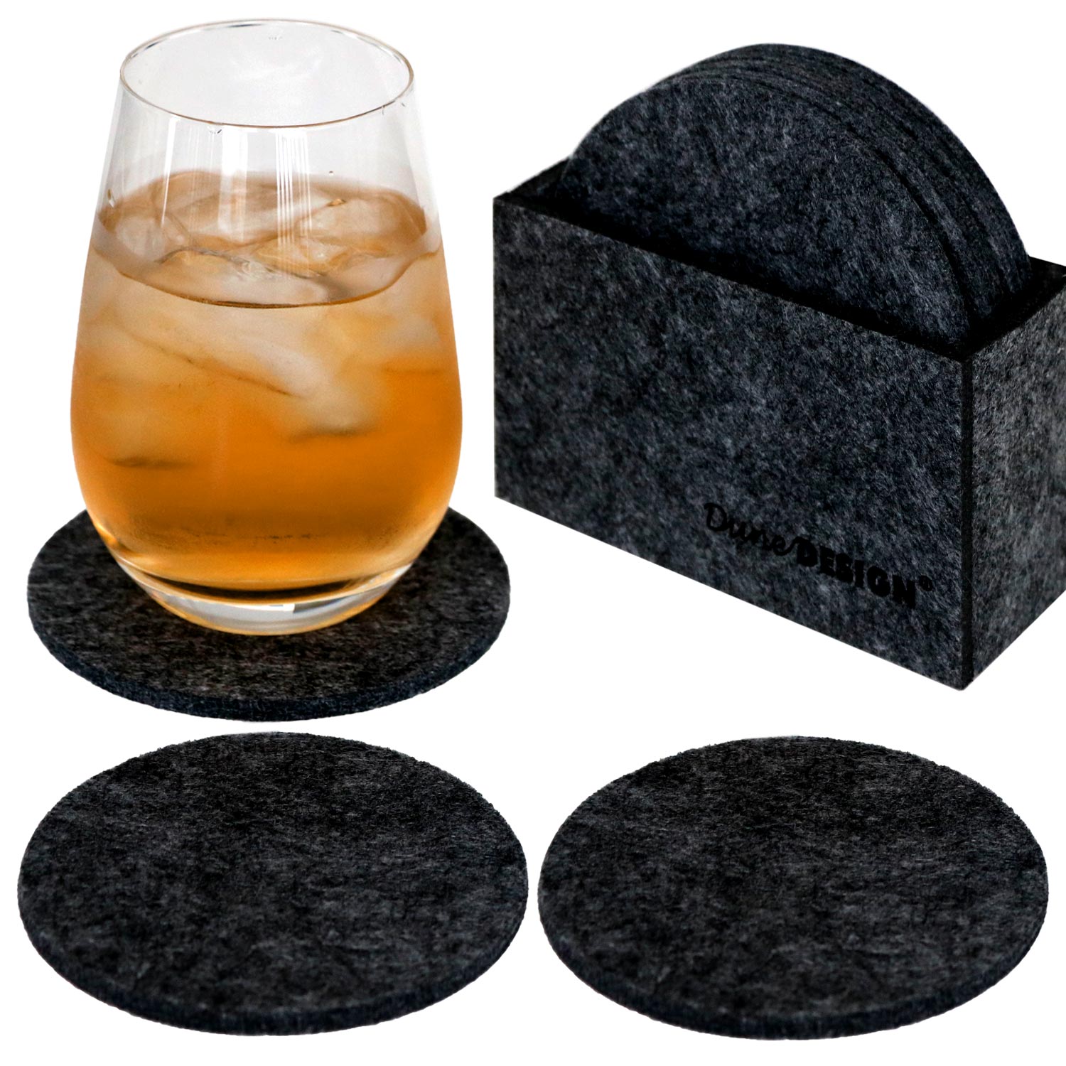 8 Edle Filz-Untersetzer Ø 10cm Runde Filz-Bierdeckel Glas-Untersetzer Set + Box
