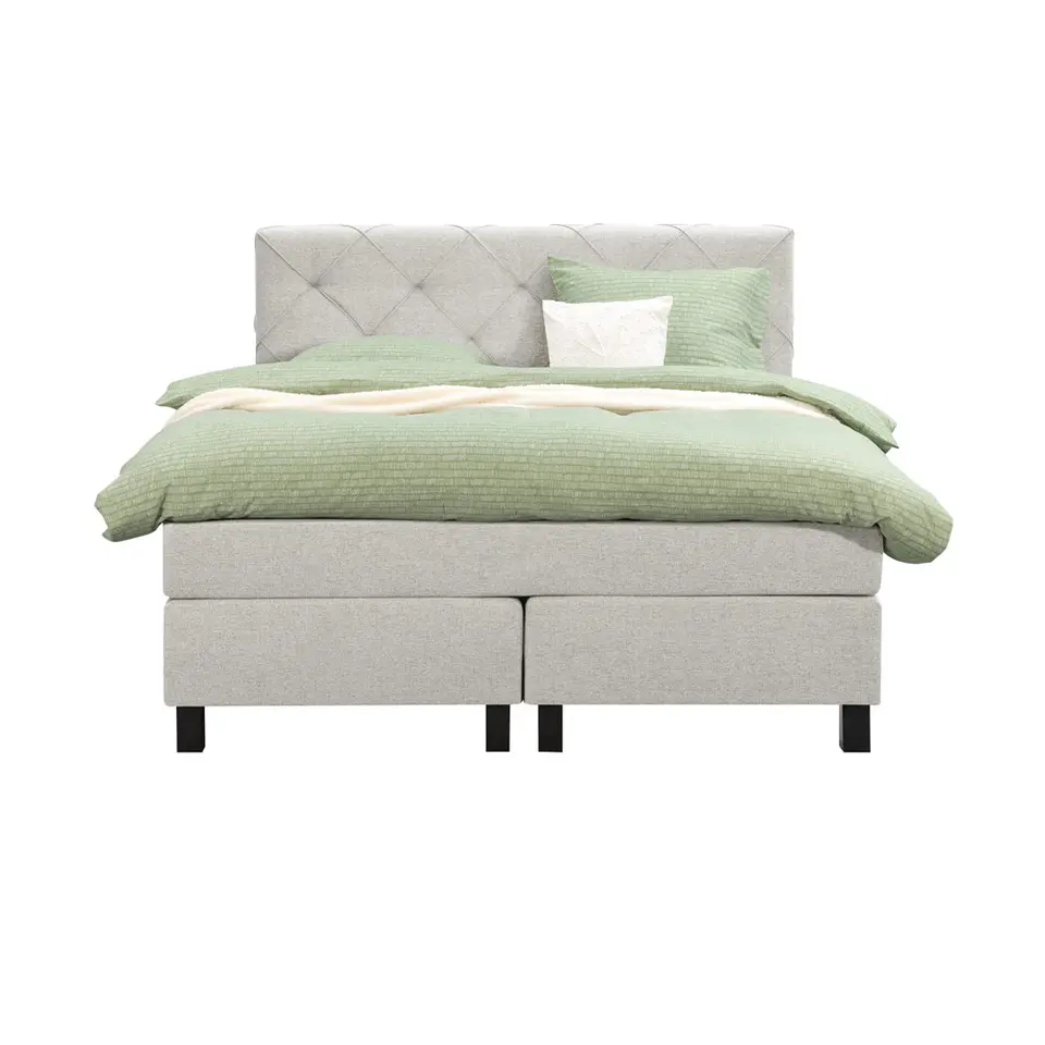 Boxspring Liv geruit - ecru - 140x200 cm - vierkante poot