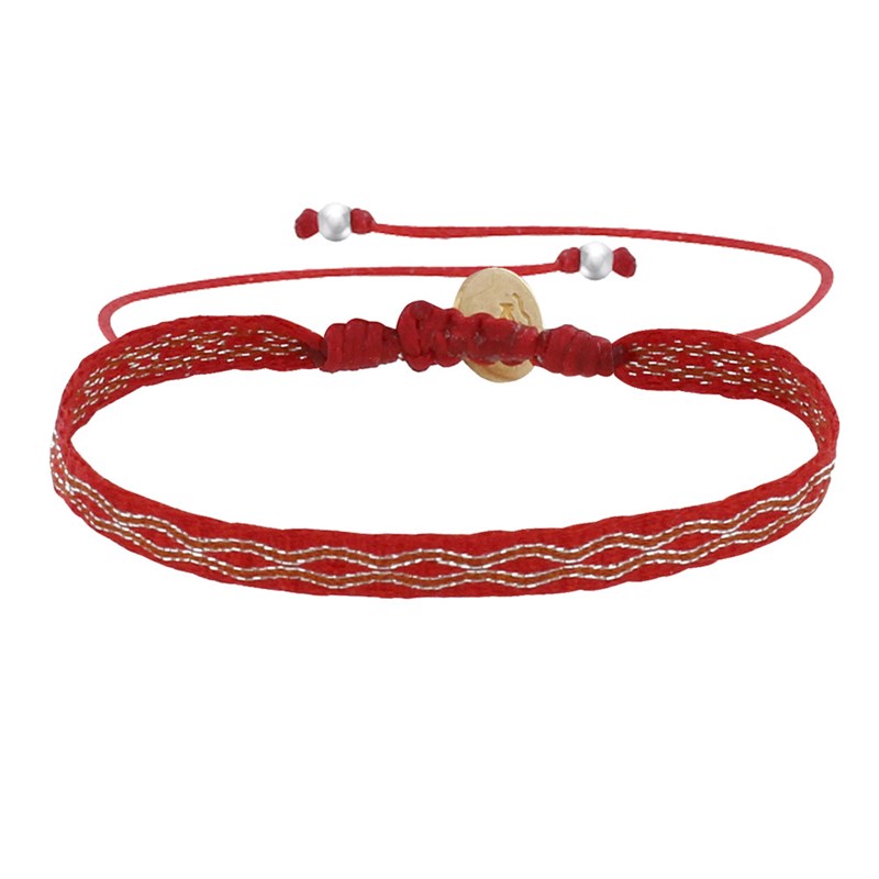 Bracelet Lien Tissé Rouge Losanges Orangés