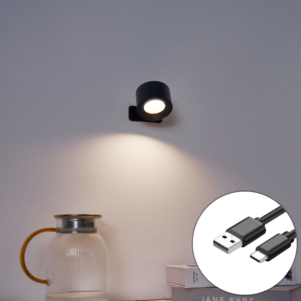 Moderne wand- en plafondlamp zwart incl. LED oplaadbaar - Bright
